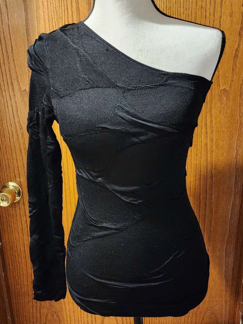 Zara Black One-Shoulder Long-Sleeve Bodycon Top XS